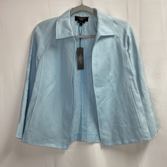 Talbots Pure Irish Linen Open Front Blazer Jacket Baby Blue Sz Petite Small NWT - Picture 1 of 5